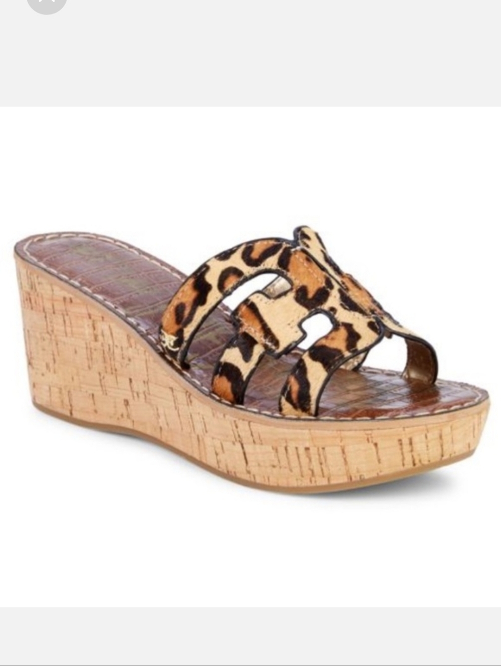 Sam Edelman Regis Leopard Print Calf Hair Cork Platform Sandals Womens Size 8.5